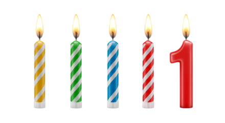 Birthday Candle Illustration With Colorful Flames Isolated Transparent Background