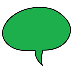 Hand-drawn cartoon green empty speech bubble on a white background.