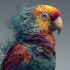 Colorful parrot with smoke effect background