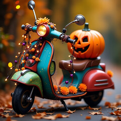 Autumnal Scooter with Halloween Decorations