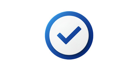 Blue And White Check Mark Icon On A Round Button Isolated On Black Background