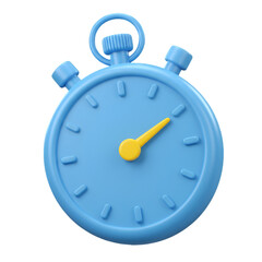 Blue 3D Stopwatch Timer Icon With Yellow Highlights Isolated Background