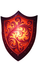 An Isolated Illustration Of A Shield In Orange Color With Glowing Ornament