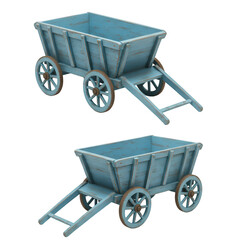 Blue Wooden Cart Illustration On Isolated Background With Rustic Wheels