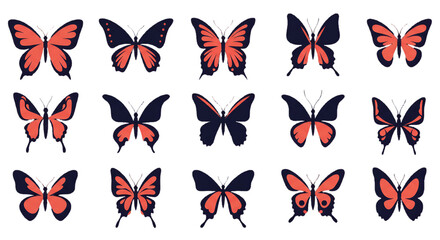 Fototapeta premium Abstract Vector Illustration Of Coral Butterflies On A Dark Isolated Background