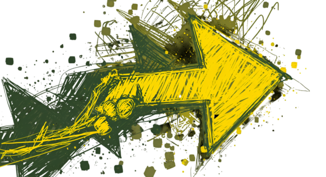 Abstract Yellow Arrow Illustration On Black Background Direction Symbol