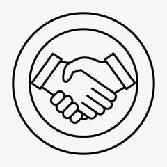 Fototapeta premium A simple outline silhouette of two hands shaking inside a circular border representing agreement and partnership isolated on white background
