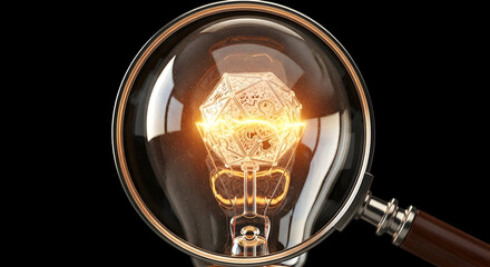 Magnifier Examining Lightbulb Invention Concept