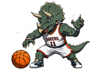 Cartoon Dinosaur Athlete Playing Basketball With Transparent Background Illustration