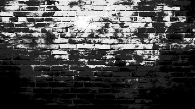 Fototapeta Distressed grunge brick wall texture in black and white