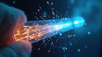 Detailed view of compressed air blowing lightweight fiber optic micro cables through transparent installation tube

