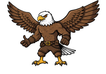 Cartoon Eagle Illustration with Brown Wings and Thumb Up on Transparent Background