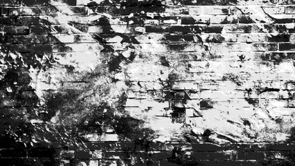 Distressed grunge brick wall texture in black and white