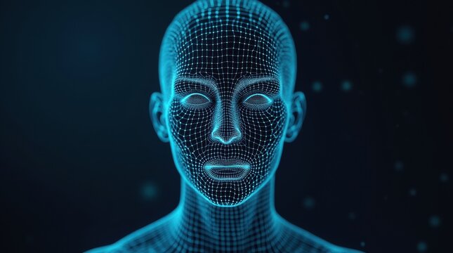 Digital face detection grid pattern overlaying on human face for biometric identification technology

