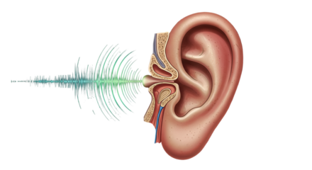 An Illustration Of Human Ear Anatomy With Sound Waves And Transparent Background