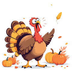 Fototapeta premium Vsai funny turkey celebrating thanksgiving with pumpkins and corn