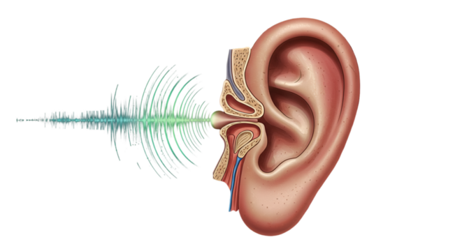 An Illustration Of Human Ear Anatomy With Sound Waves And Transparent Background