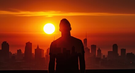 A man exhausted by the heat wave - a reddish city background