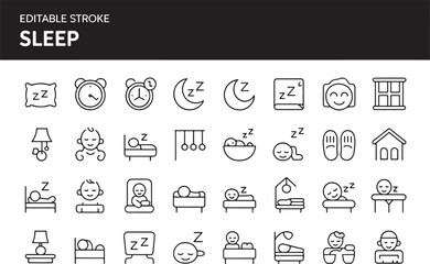 Sleep and Rest Line Icon Set with Editable Stroke