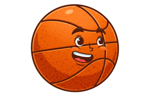 Cartoon Basketball Character Smiling Happily Isolated On Transparent Background
