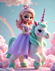 Princess Unicorn Plush Doll in Pastel Plastic Fantastic Style