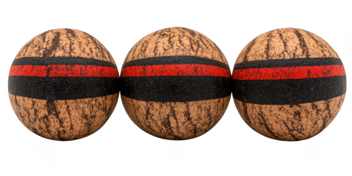 Three textured spheres with bands on transparent png background
