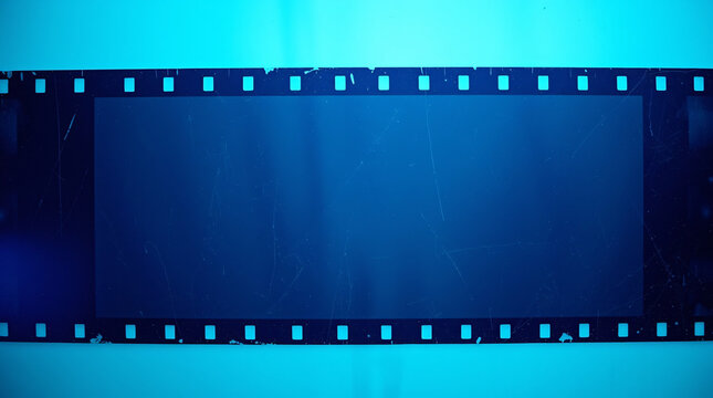 Vintage film strip border with a blue tone, evoking classic cinema nostalgia.