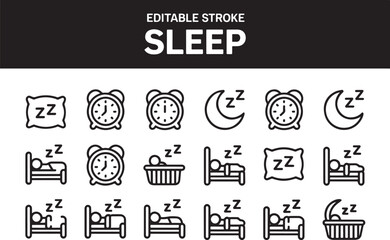 Sleep and Rest Thin Line Icons Collection Vector Set