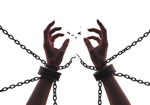 Breaking Free Abstract Illustration With Hands And Chains Isolated On Black