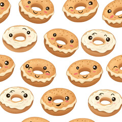 Cartoon Donuts Illustration On Black Background Seamless Pattern