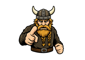 Angry Viking Warrior Illustration Pointing with Golden Beard and Horns