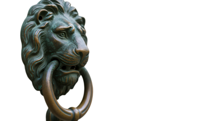 Bronze Lion Door Knocker Isolated Illustration With Black Background
