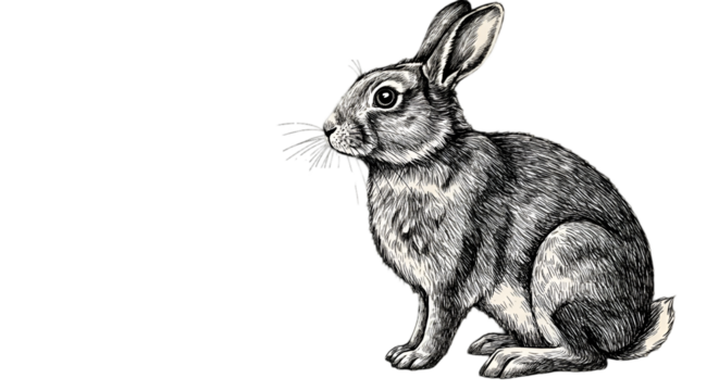 Elegant White Rabbit Sketch Illustration On Black Isolated Background - Powered by Adobe