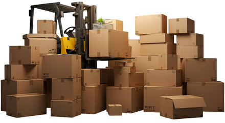 Forklift Loading Cardboard Boxes for Transportation Isolated on Transparent Background Photo