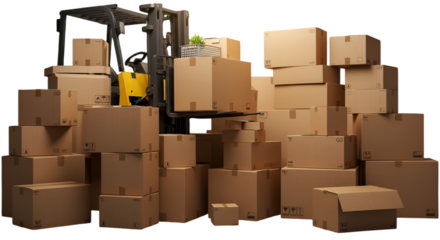 Forklift Loading Cardboard Boxes for Transportation Isolated on Transparent Background Photo