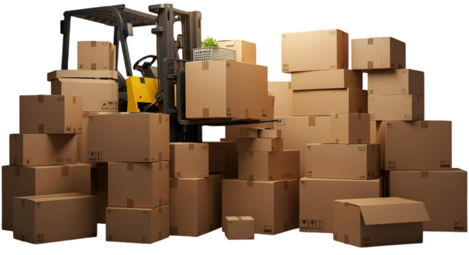 Forklift Loading Cardboard Boxes for Transportation Isolated on Transparent Background Photo