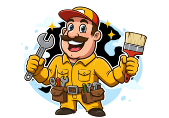 Cartoon Illustration Of A Mechanic With Tools In His Hands And Smiling Face
