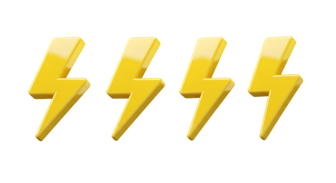 Four Yellow Lightning Bolts on Transparent Background Illustration