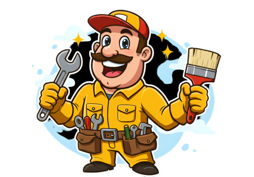 Cartoon Illustration Of A Mechanic With Tools In His Hands And Smiling Face