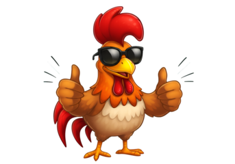 Funny Cartoon Rooster Giving Thumbs Up In Sunglasses Isolated Illustration