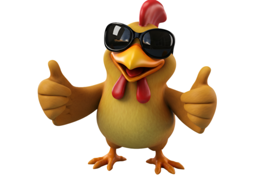 Funny Chicken with Sunglasses Giving Thumbs Up Isolated Photo