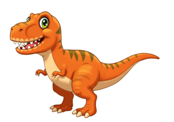 Cartoon Illustration Of Orange Tyrannosaurus Rex Dinosaur On Transparent Background