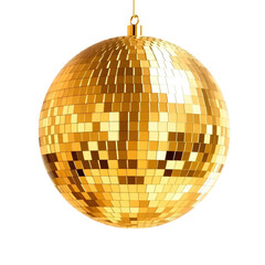 Golden disco ball isolated on transparent background