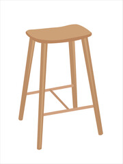 Tall chair vector or wooden stool, cafe stool, kitchen stool vector. Chair clipart in flat cartoon style. Home furniture, household item vector isolated on white background.