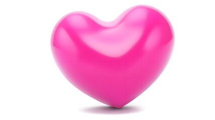 A conceptual symbol of love and romance, featuring a glossy pink 3D heart icon isolated on a white background with a soft shadow.