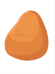 Beanbag chair vector in orange color. Relaxing chair with soft seating. Home furniture clipart in flat cartoon style.