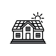 Modern house with solar panels and sun icon
