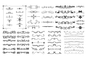 Set of decorative divider elements. Divider ornament, borders, doodle, separators, page dividers, header