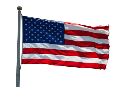 American Flag Waving In The Wind As An Isolated Photo With Transparent Background
