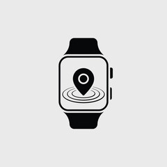 Smartwatch with location pin and circular waves icon